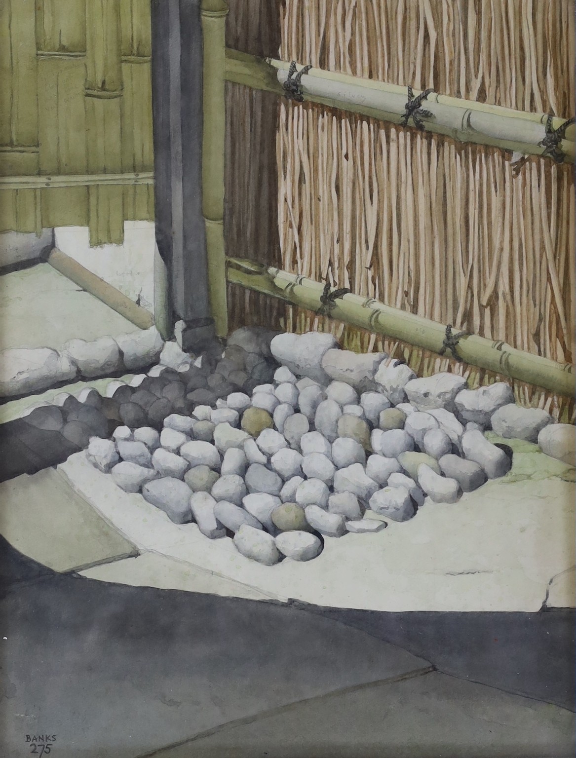 Robert Banks (1911-2001), watercolour, 'In a Ryokan; Gion', signed and numbered 275 with Trafford Gallery label verso, 33.5 x 25.5cm